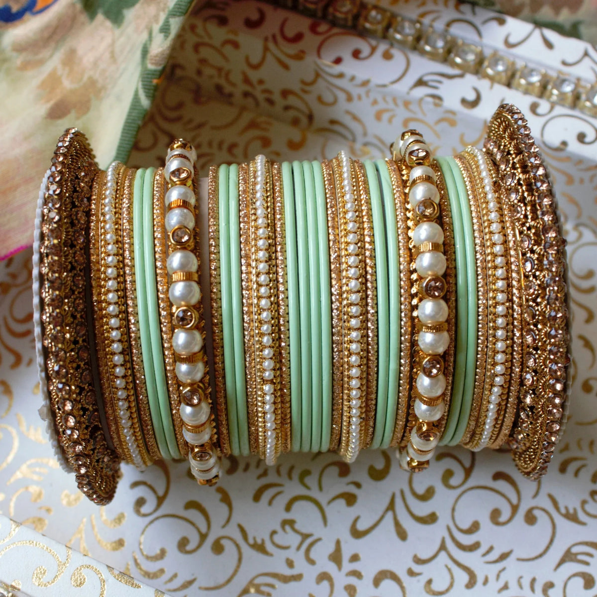 Traditional Bridal Bangle Set with Heavy Chakri Kada & Ghungroo Bangles – 33 Pieces Each Hand