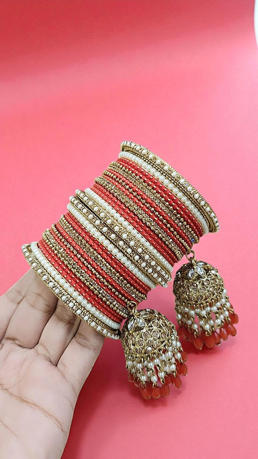 Beautiful Crystal Jhumar Bridal Bangle Set Elegant Traditional Wedding Jewelry