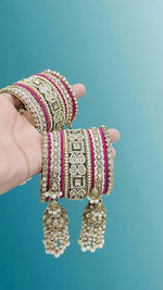 Kundan Pearl Beaded Mirror Bangle Set, Indian Wedding Jewelry, Kundan Jewelry