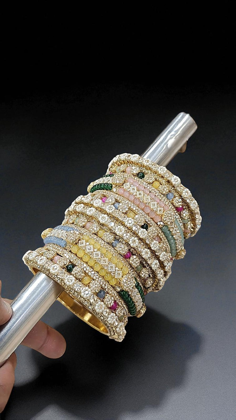 Shadow Gold Stone Bangles Set | Colorful Full Betki Bangles for Women | Traditional Indian Jewelry