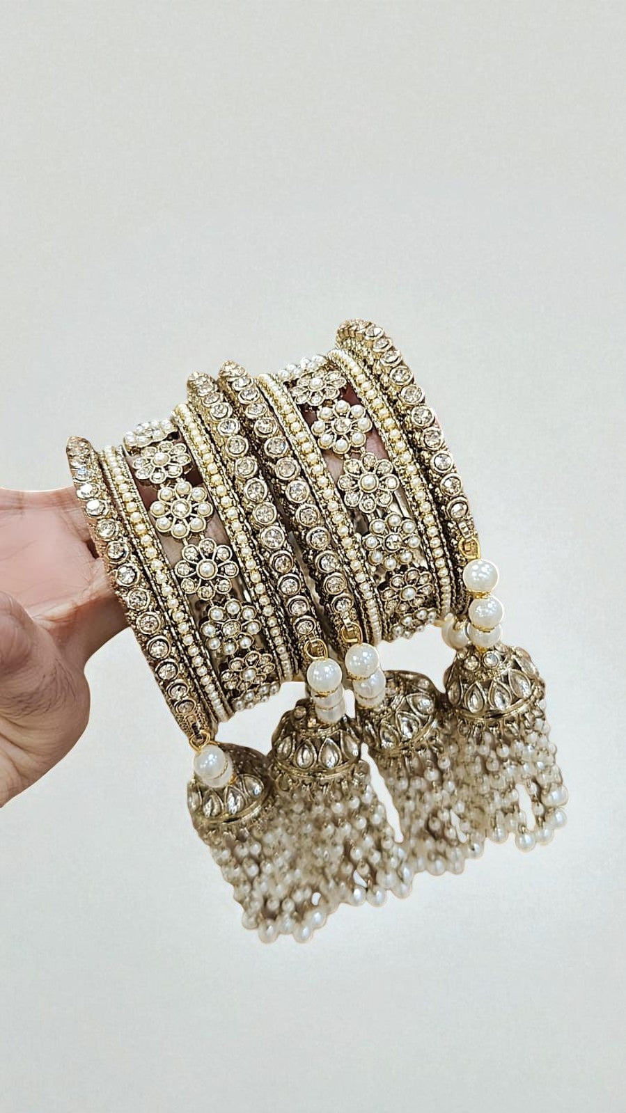 Moti Copper Stone Bangles Set with Jhumar Design | Traditional Indian Jewelry for Women