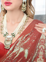 Lotus Pearls Necklace Earring Ring Pakistani Jewelry Set, Indian Pearl Necklace Earrings Set, Bridal Kundan earrings, Bollywood necklace, Pakistani Earrings set, Ethic Jewelry