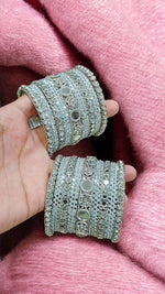 Silver Mirror Stone Bangles Set | Indian Jewellery | Bridal Bangle Set | Premium Indian Bangles Set