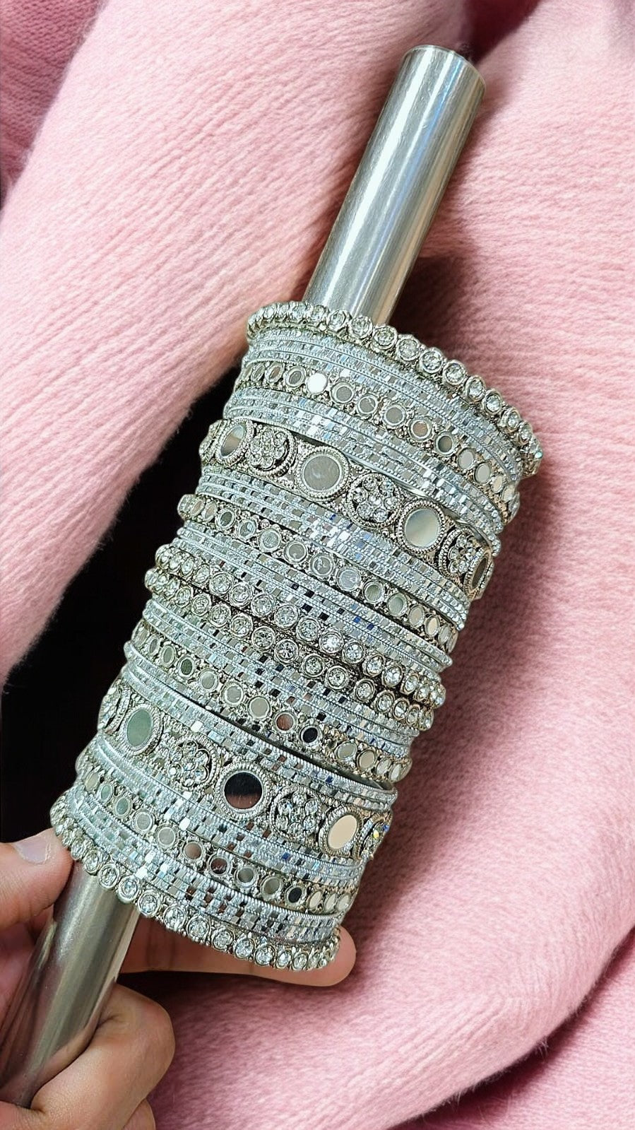 Silver Mirror Stone Bangles Set | Indian Jewellery | Bridal Bangle Set | Premium Indian Bangles Set