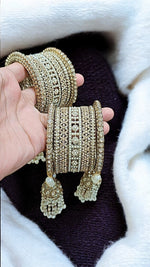 Golden Jhumki Pearl Kundan & Stone Bangles Set | Indian Jewellery | Bridal Bangle Set | Premium Indian Bangles Set