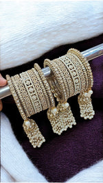 Golden Jhumki Pearl Kundan & Stone Bangles Set | Indian Jewellery | Bridal Bangle Set | Premium Indian Bangles Set