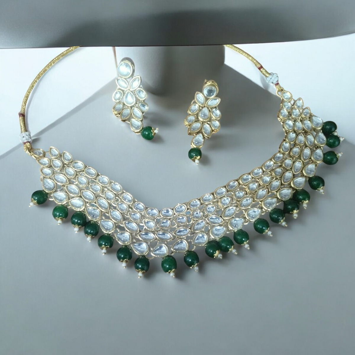 Green Kundan Stylish Choker Pearl Earrings Set, Pearl Bridal Choker, Pearl Earings Set, Bollywood Necklace Earrings, Pakistani Kundan Necklace Set
