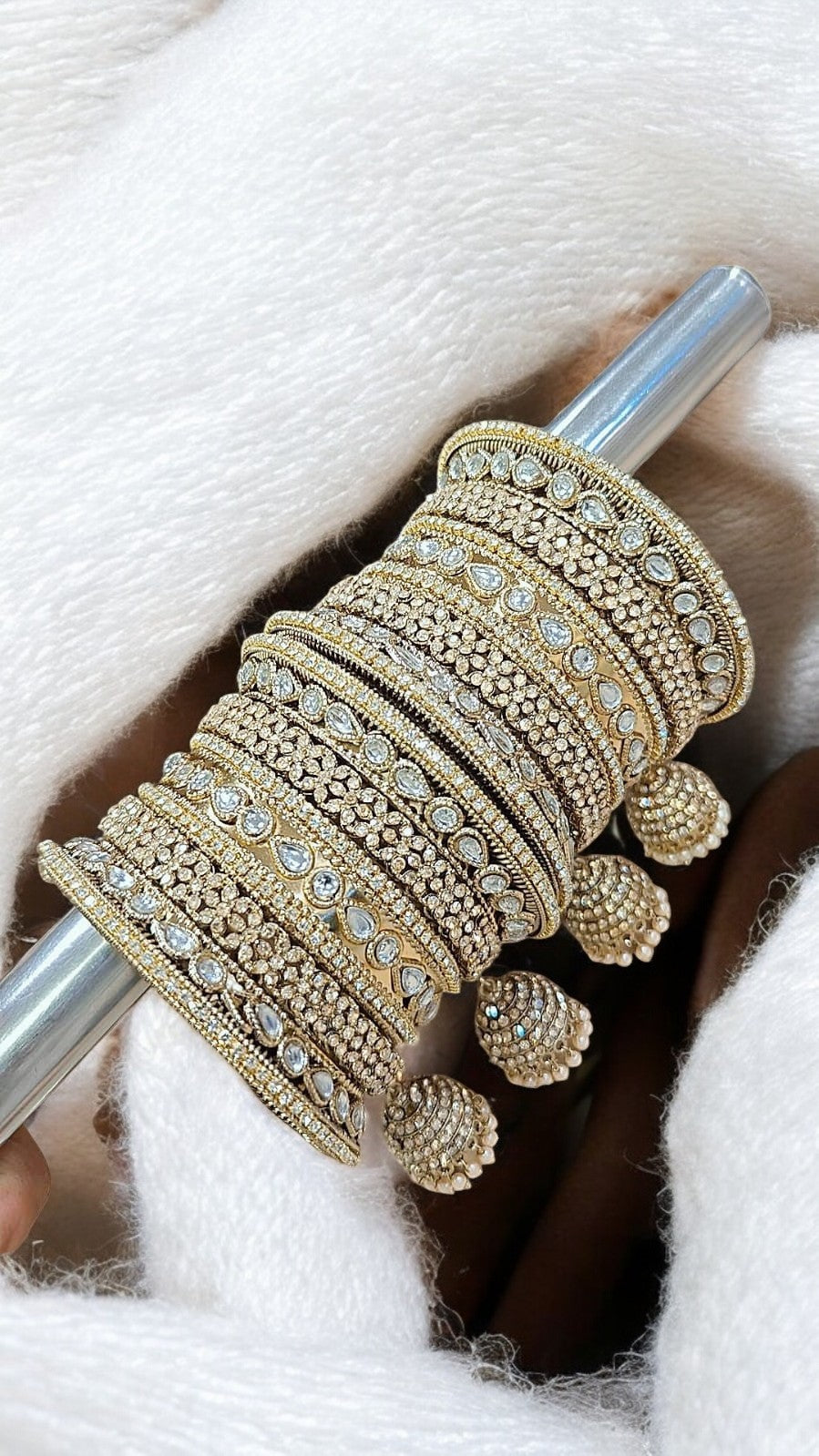 Traditional Jhumki Kundan & Stone Bangles Set | Indian Jewellery | Bridal Bangle Set | Premium Indian Bangles Set