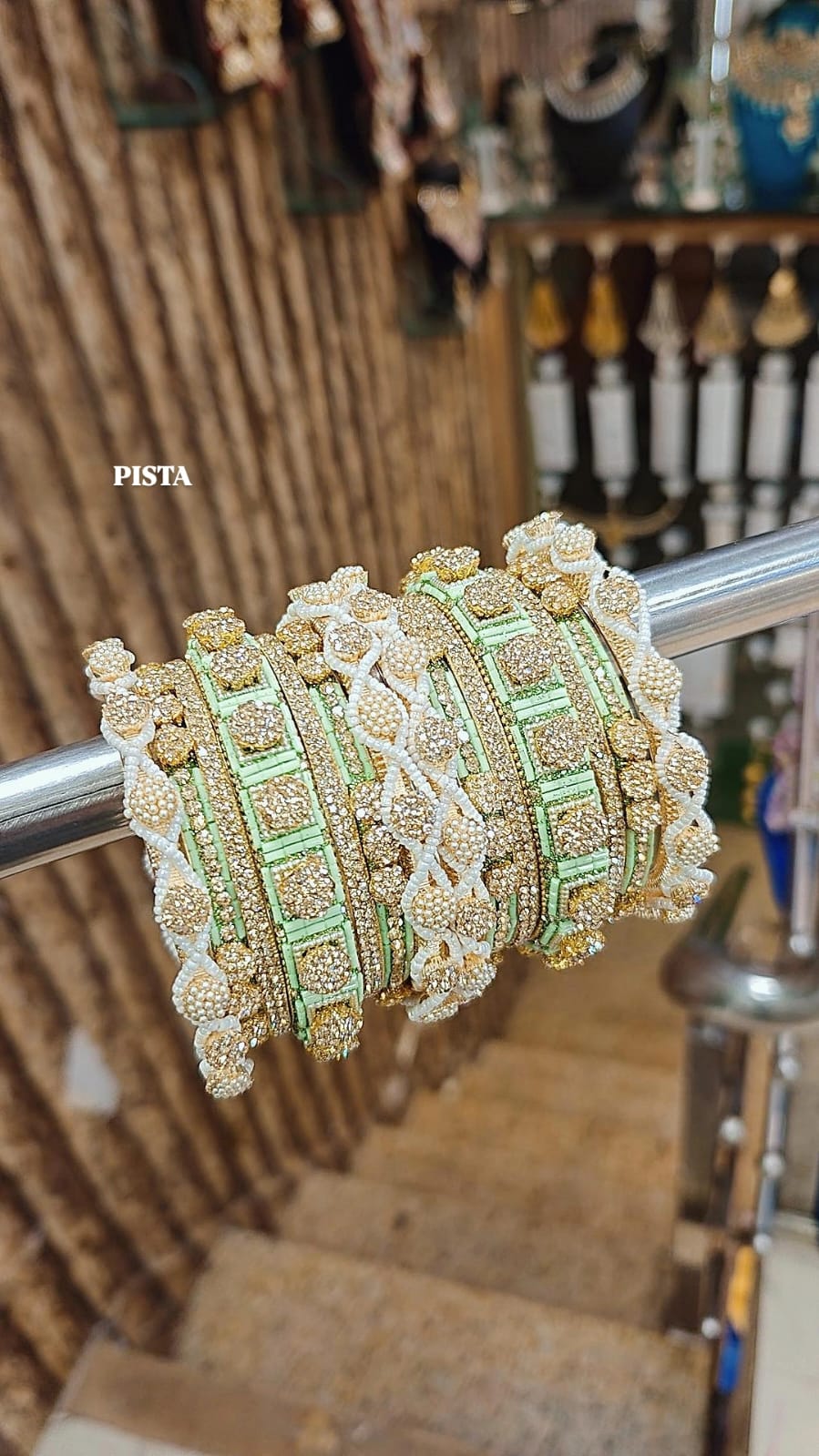 Stone Shadow Bangle Set with Moti Touch – Elegant Gold-Tone Traditional Jewelry