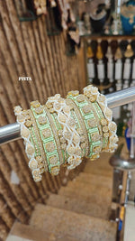 Stone Shadow Bangle Set with Moti Touch – Elegant Gold-Tone Traditional Jewelry