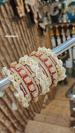 Stone Shadow Bangle Set with Moti Touch – Elegant Gold-Tone Traditional Jewelry