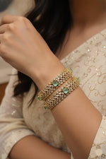 Elegant Gold Plated AD & Mint Green Stone Bangle Set | Cz Diamond Imitation Jewelry
