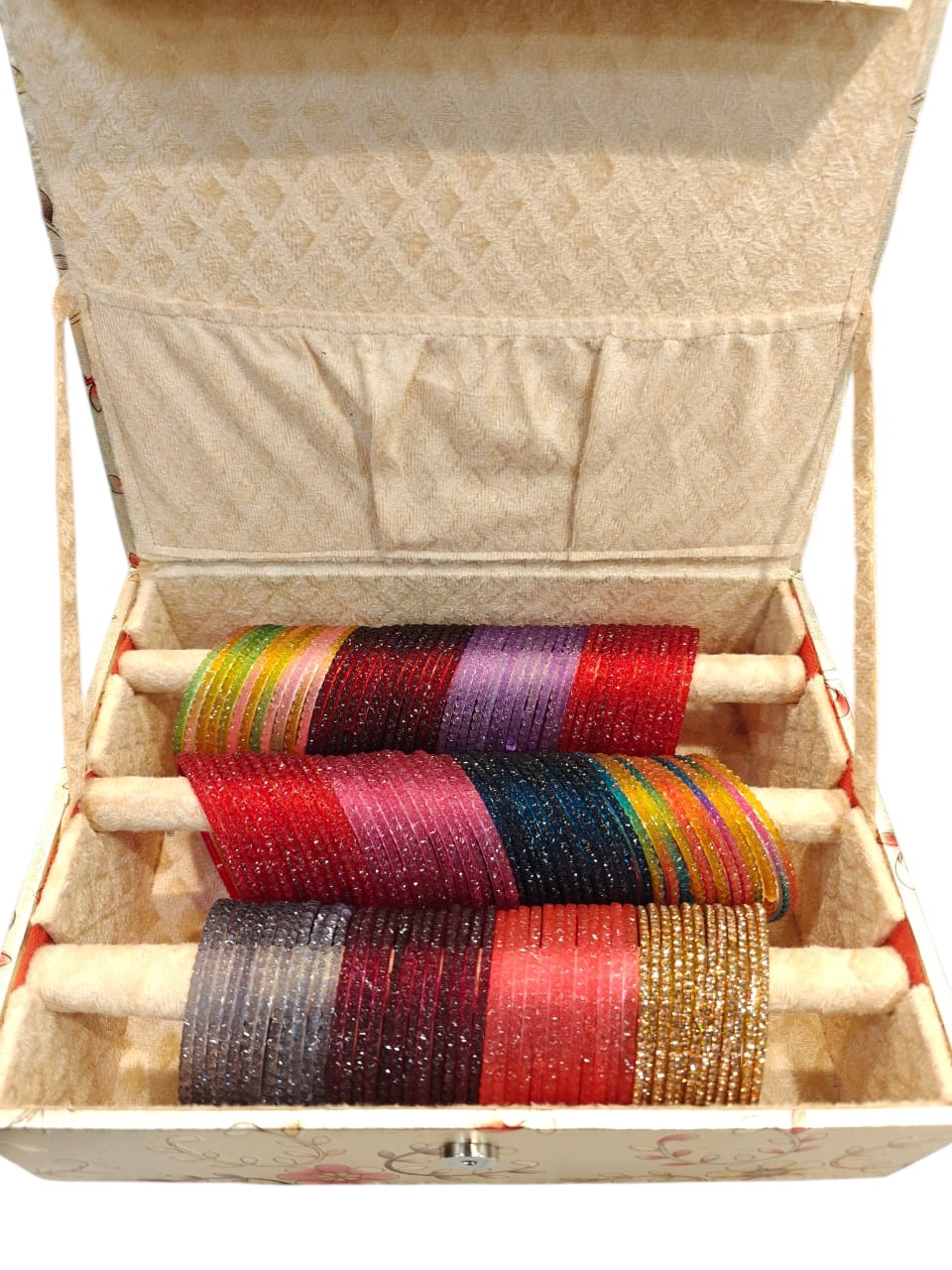 Beautiful 12-Color Floral Glass Bangle Set – Vibrant Traditional Elegance