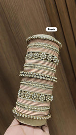 Royal Purple Bridal Stone & Pearl Bangle Set – Elegant Wedding Collection