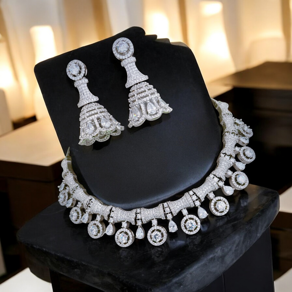 Gorgeous AD Choker Jhumka Earrings Indian Jewelry Set, Pakistani AD Choker, Bollywood AD Jewelry, Indian AD Jewelry, Bridal CZ Choker Jhumka Set