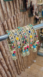 Royal Irani Multi-Stone Bangles Set with Moti Jhumar Design - Libasaa.com