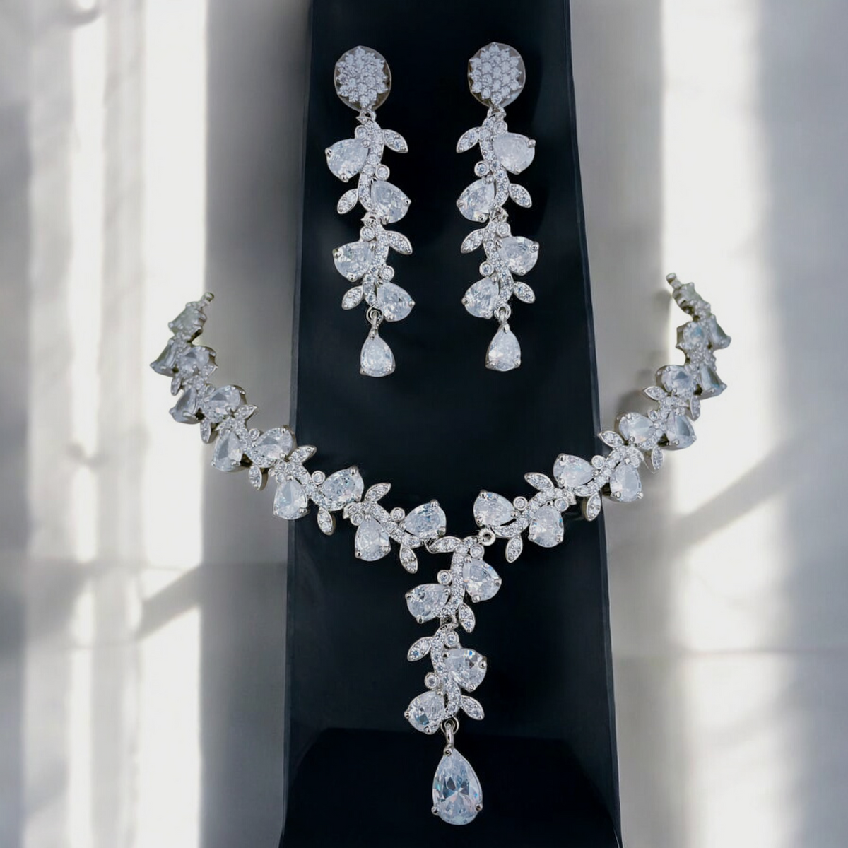 Exquisite Bollywood American Diamond Necklace Set, AD Bollywood necklace Earrings Set, CZ Earrings Set, Pakistani AD Jewelry, Indian AD Necklace