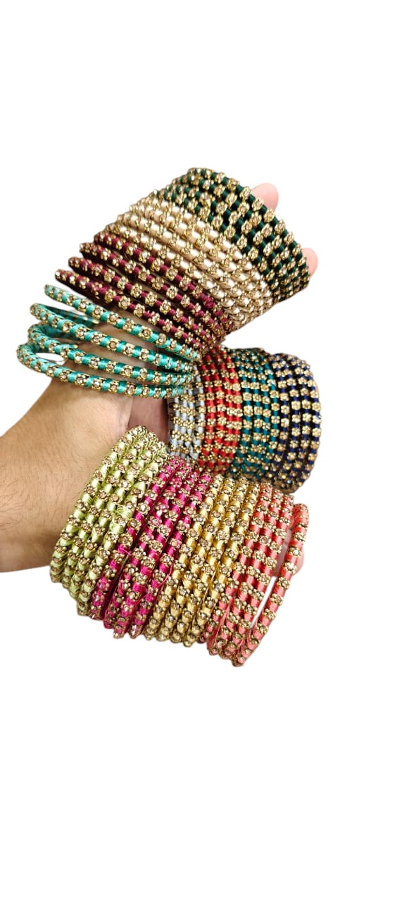 Premium Golden Shadow Thread Bangles Set – 12 Unique Colours, 4 Bangles Each - Libasaa.com