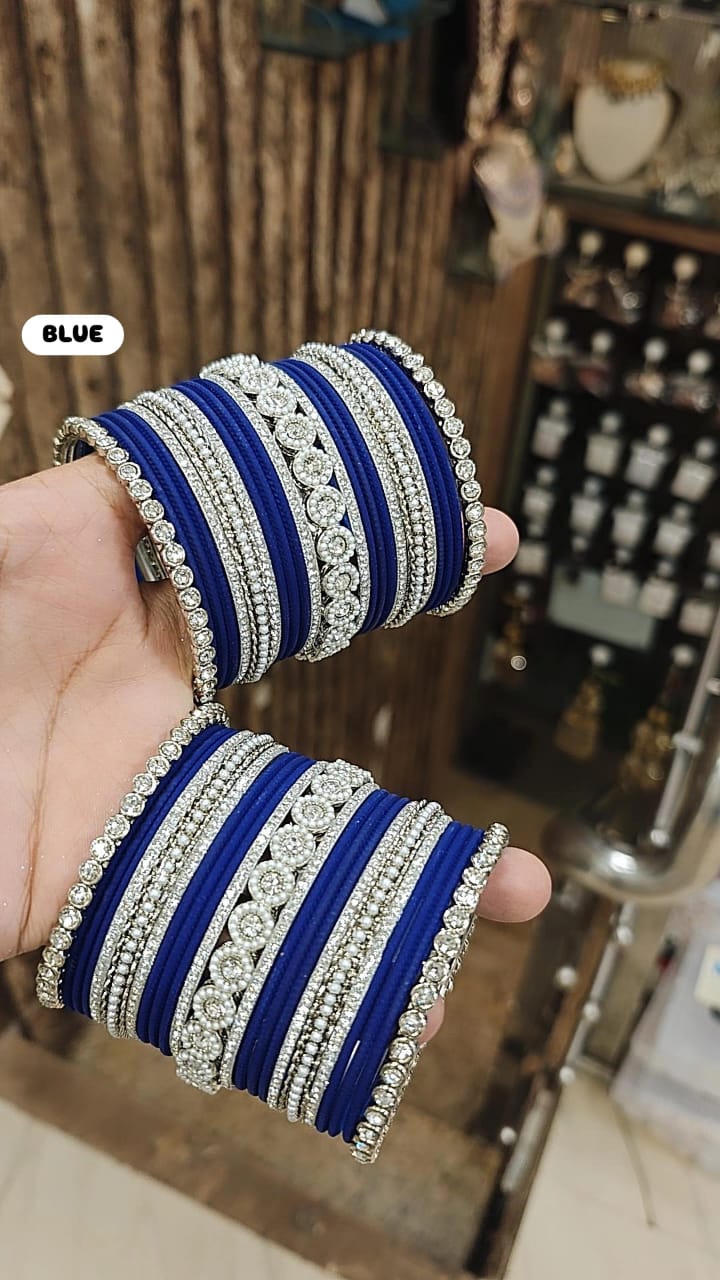 Elegant Moti Silver Stone Diamond Bangles – Timeless Grace for Every Occasion