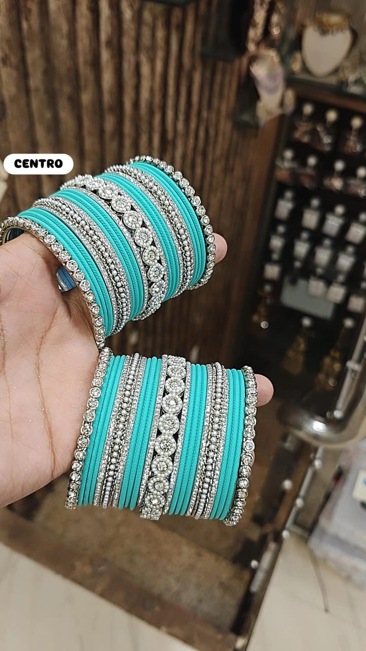 Elegant Moti Silver Stone Diamond Bangles – Timeless Grace for Every Occasion