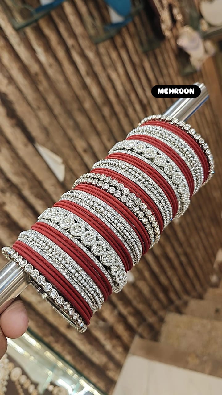 Elegant Moti Silver Stone Diamond Bangles – Timeless Grace for Every Occasion