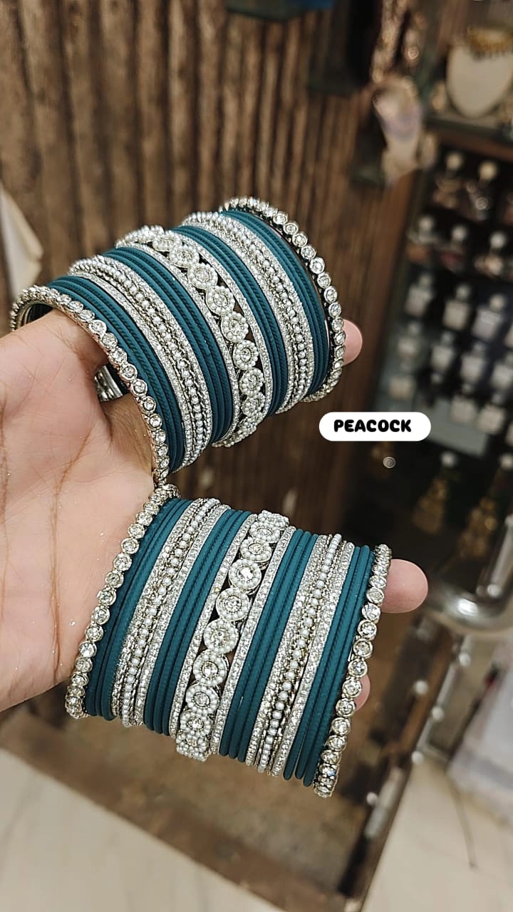 Elegant Moti Silver Stone Diamond Bangles – Timeless Grace for Every Occasion