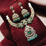 Premium Quality Kundan Peacock & Elephant Style Necklace Set, adorned with AD stones and pearl drop polki kundan Necklace Set