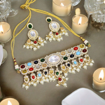 Indian Celebrity AD Choker Set Indian CZ Jewelry, Celebrity AD Necklace Set, Pakistani AD Choker Earrings Set, Indian AD Chandbali Set, Pakistani Choker Set, Bridal CZ Necklace Earrings Set