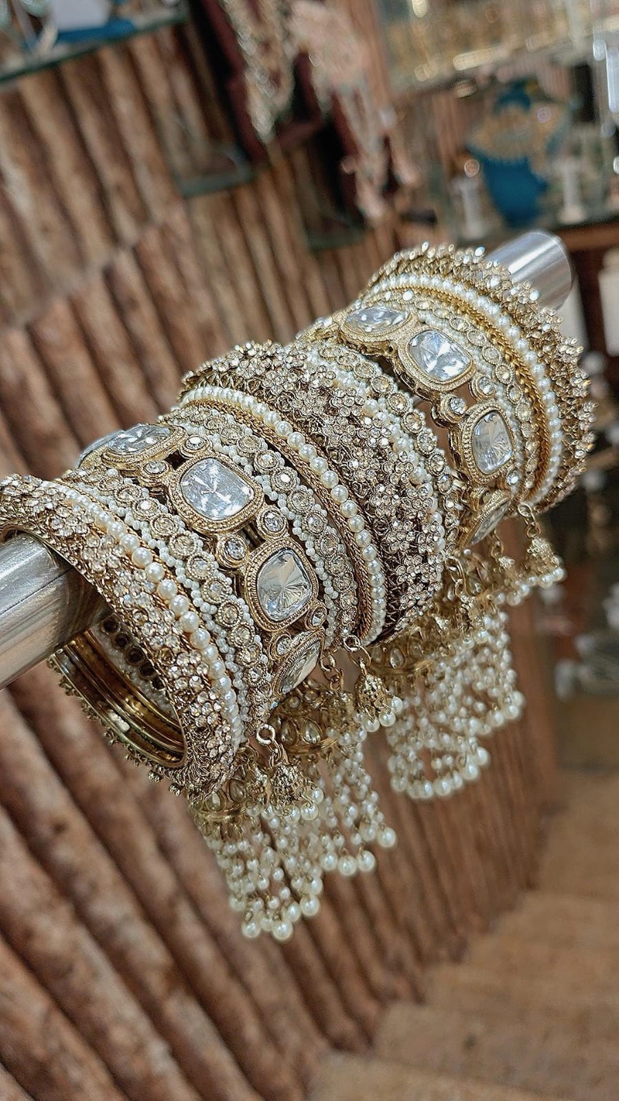 Indian Kundan Stone Moti Bangle Set | Indian Jewellery | Jhumar & Moti Stone Touch Look Bridal Bangle Set | Premium Indian Bangles Set