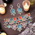Meenakari American Diamond Celeb Choker Set, Meenakari CZ Coker Earrings Set, Choker Jewellry Set, Celeb AD Jewelry