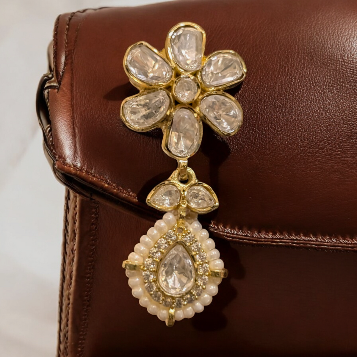 Bollywood Floral AD Necklace Earrings Set, CZ Floral Jewelry Set, AD Celeb Floral Necklace Set, AD Necklace Set, Necklace Set, AD Earrings Set