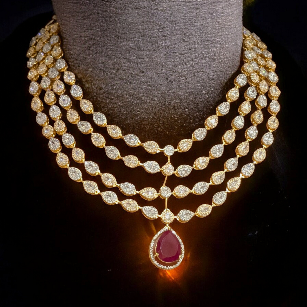 Actress Inspired CZ Layered Necklace Set, Indian AD Necklace, Bollywdood Actress AD Jewellery Set, Pakistani CZ Necklace, Pakistani AD Earrings Set