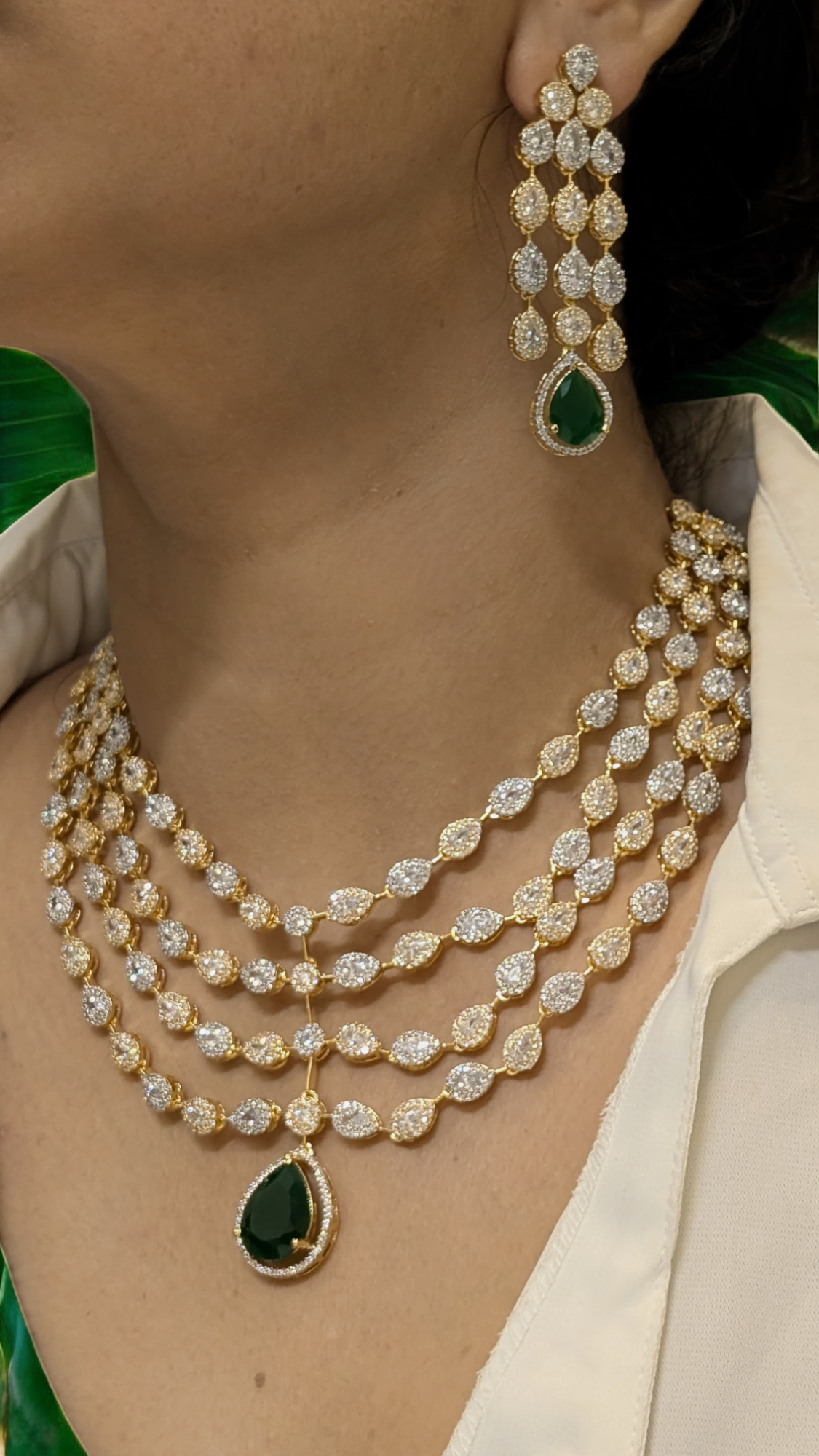 Actress Inspired CZ Layered Necklace Set, Indian AD Necklace, Bollywdood Actress AD Jewellery Set, Pakistani CZ Necklace, Pakistani AD Earrings Set