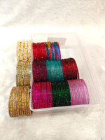 Full Combo Bangle Box | 8 Dozen Flower Bangles, Moti Lariya Kada, Kundan & Diamond Stone Glass Bangles | Indian Jewellery Bangle Combo Set