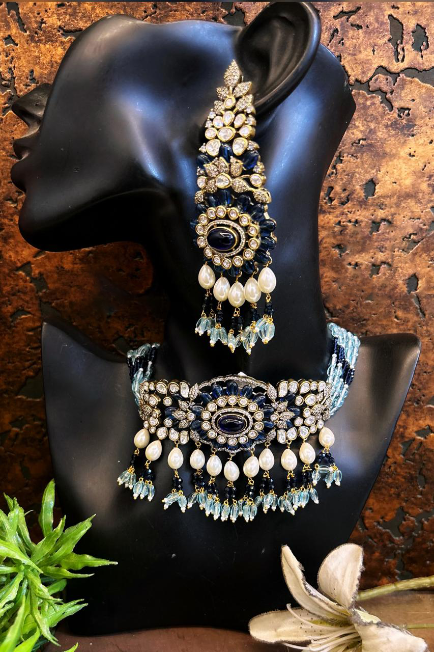 Exquisite Regal Antique Polki Choker Earrings Set, Heritage Bridal Polki Jewelry, Indian Wedding Polki Necklace Earrings, Pakistani Polki Necklace