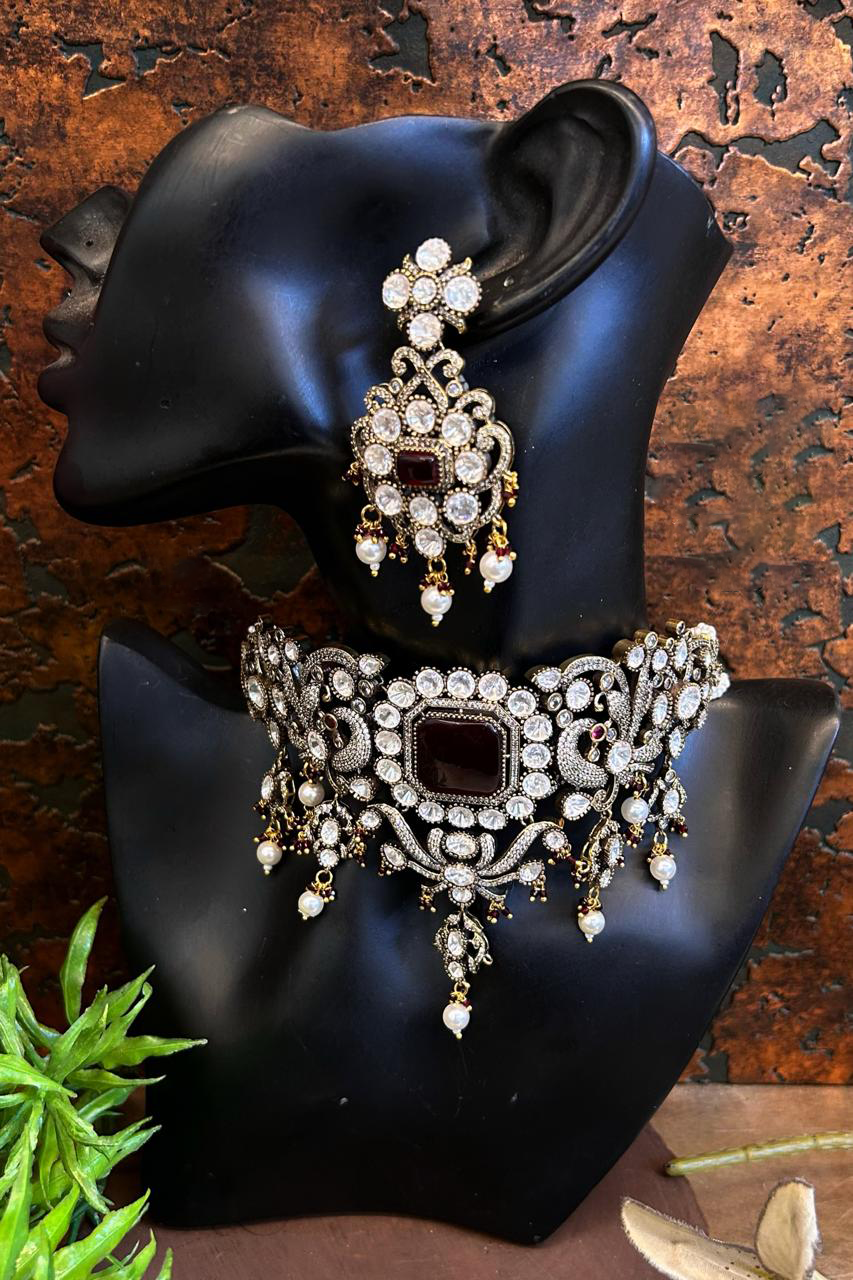 Ornate Emerald Bridal Choker Earrings Jewelry Set, Bridal Emerald Polki Choker Set, Polki Necklace, Polki Jewelry Set, Polki Necklace Set, Pakistani Polki Jewelry, Bollywood Polki Necklace