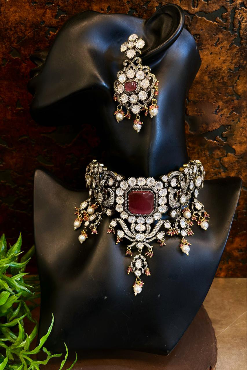 Ornate Emerald Bridal Choker Earrings Jewelry Set, Bridal Emerald Polki Choker Set, Polki Necklace, Polki Jewelry Set, Polki Necklace Set, Pakistani Polki Jewelry, Bollywood Polki Necklace