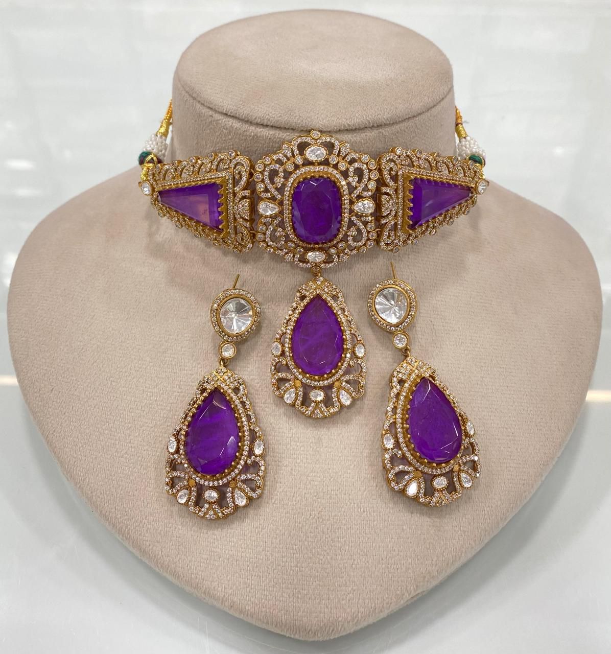 Sparkling Luxurious Polki Choker Drops Earrings Set, Polki Necklace Earrings, Indian Bridal Jewelry, Polki Statement Wedding Set, Polki Bridal Necklace Set, Polki Jewelry Set, Polki Choker Set, Polki Earrings Set