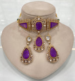 Sparkling Luxurious Polki Choker Drops Earrings Set, Polki Necklace Earrings, Indian Bridal Jewelry, Polki Statement Wedding Set, Polki Bridal Necklace Set, Polki Jewelry Set, Polki Choker Set, Polki Earrings Set