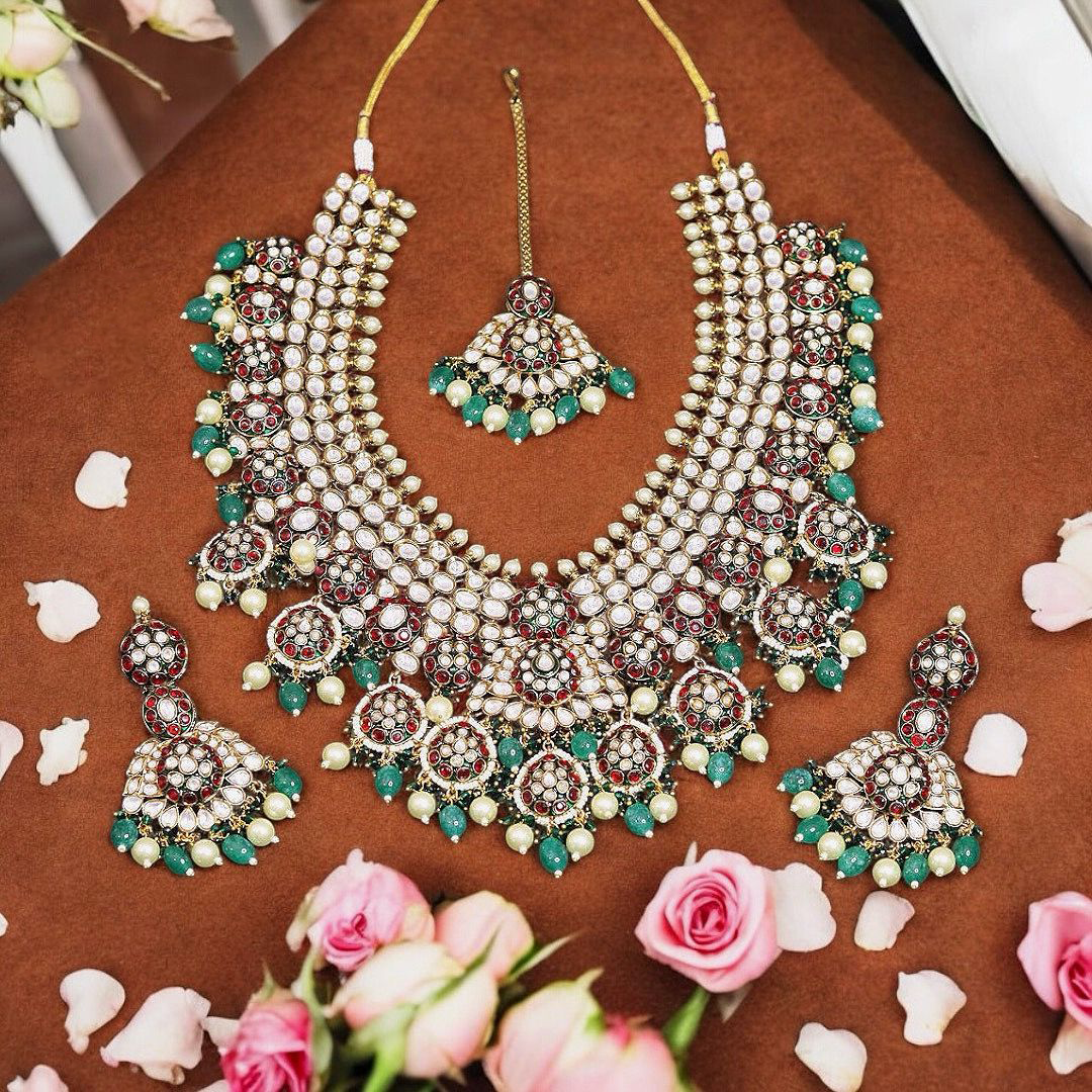 Kundan Beaded Polki Bridal Necklace Earrings Set, Kundan Polki Necklace Set, Engagement Polki Jewellery, Polki Jewelry Set, Indian Polki Necklace, Pakistani Polki Earrings Set, Bollywood Polki Jewellery Set, Wedding Polki Jewelry