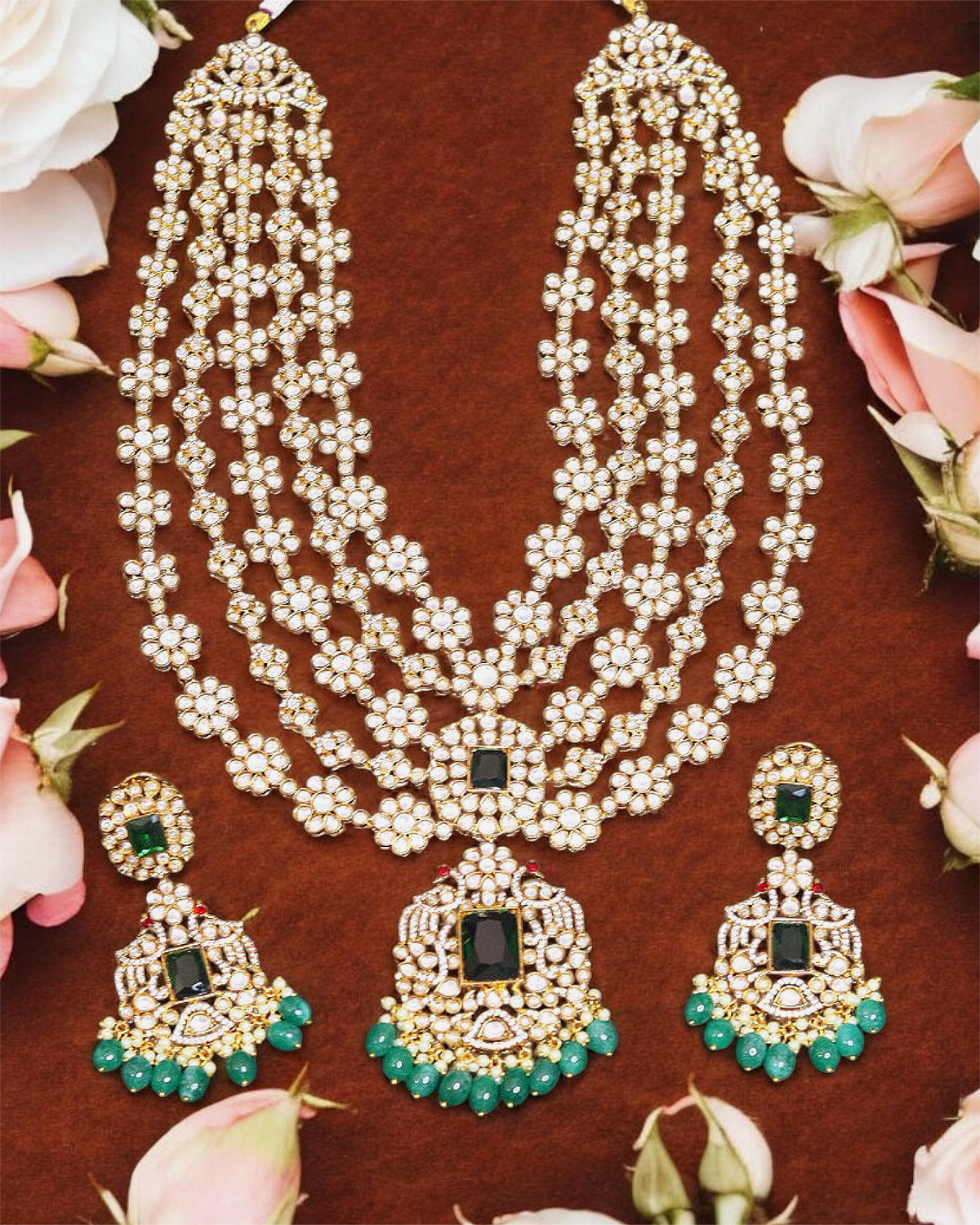 Radhika Ambani Wedding Polki Necklace Earrings Maangtika Set, Radhika Ambani Polki Necklace Set, Radhika Ambani Polki Jewelry Set, Radhika Ambani Earrings Set, Polki Weddings Jewellery, Indian Wedding Polki Necklace Set, Polki Necklace Set