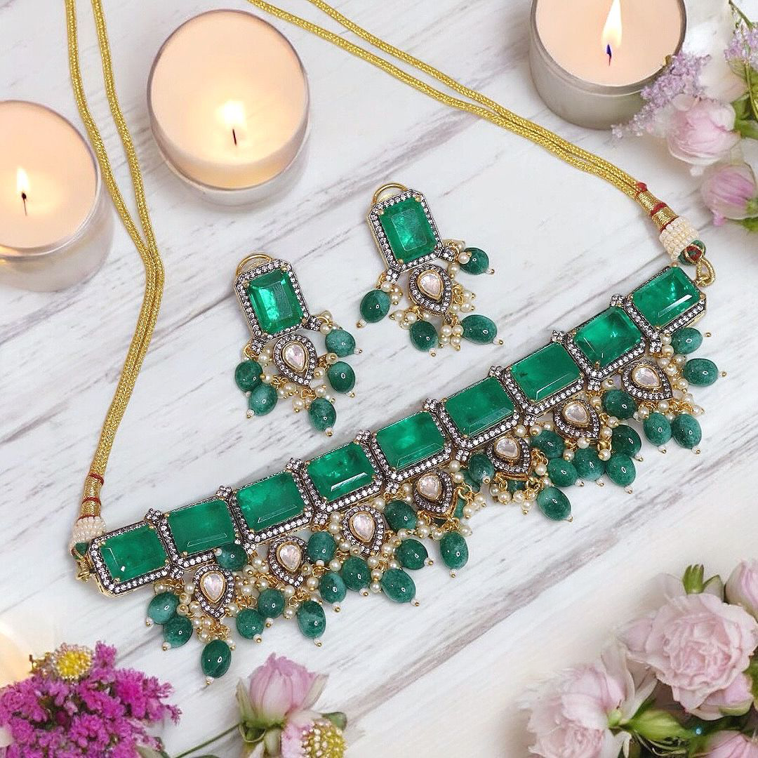 Bollywood Wedding AD Choker Indian Jewelry Set, Bollywood CZ Choker Earrrings Set, AD Earrings, CZ Indian Choker Set, Pakistani Set, Celeb AD Jewelry