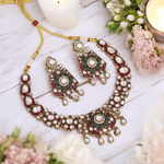 Antique Polki Necklace Earrings Indian Jewelry, Polki Necklace Set, Polki Earrings Set, Indian Polki Jewelry Set, Pakistani Polki Jewelry