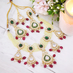 Multicolor Drops Polki Necklace Earrings Maangtika Set, Polki Drops Necklace Set, Drops Jewelry, Polki Earrings Maangtika Set, Polki Necklace earrings Mangtika, Pakistani Polki Maangtika Set, Bridal Polki Jewellery Set