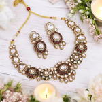 Handcrafted Gold Plated Polki Necklace Earrings Set, Handcrafted Polki Jewelry Set, Handcrafted Polki Earrings Set, Handcrafted Bridal Jewellery