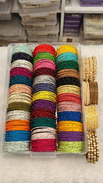 Thread Bangle Combo Box 36 Colours – Gold Moti Bangles, Ball Chain, Lariya Moti Kada Bridal & Festive Indian Bangles Combo Set