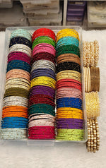 Thread Bangle Combo Box 36 Colours – Gold Moti Bangles, Ball Chain, Lariya Moti Kada Bridal & Festive Indian Bangles Combo Set
