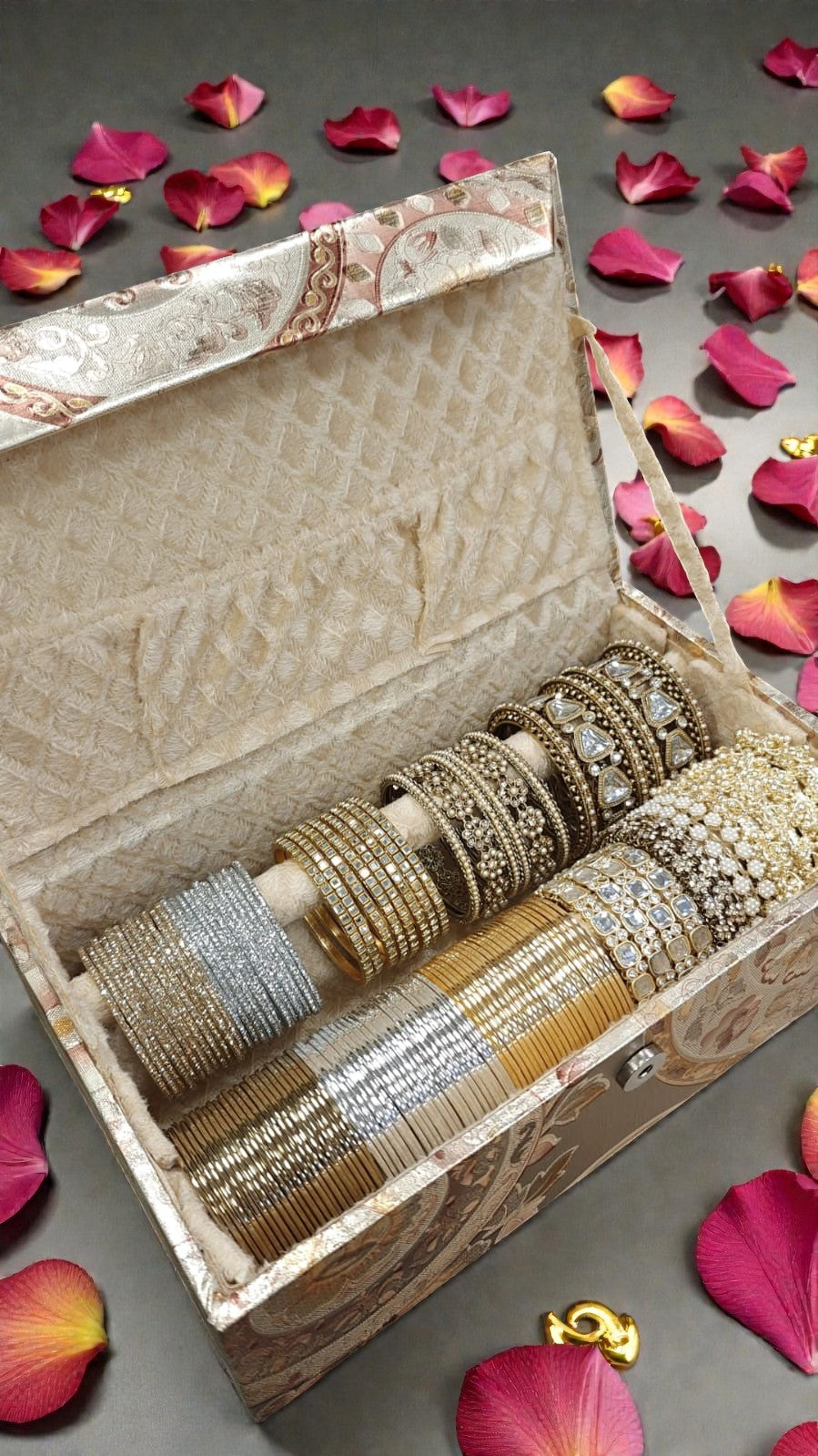 Golden Combo Box Bangles Set | Golden Side Stone Indian Bridal Jewellery | Wedding Bangle Collection