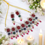 Dazzling Stunning Indian Polki Necklace Earrings Set, Indian Polki Necklace Set, Polki Necklace, Polki Earrings, Polki Necklace Earrings