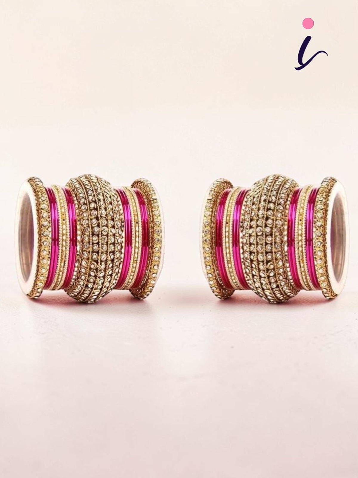 Pink & Gold Bridal Bangles Set for Women Traditional Kundan Stone Studded Wedding Chooda Set of 2 Colored Chakri Shining Bangle Set Festive & Party Wear Jewellery